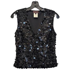 Vintage Marina Bresler Large Circle Sequin Tank Black Rave Retro Party M
